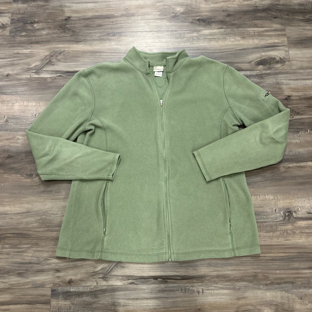 L.L. Bean Olive Fleece Jacket With Custom Floral Embroidery - Picture 2 of 4